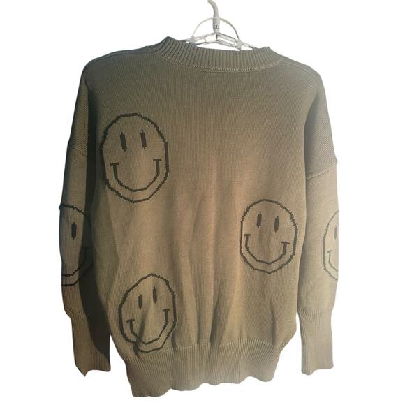 Miou Muse Smiley Face Sweater Size Small Green Crew Neck Sweater - Picture 4 of 8